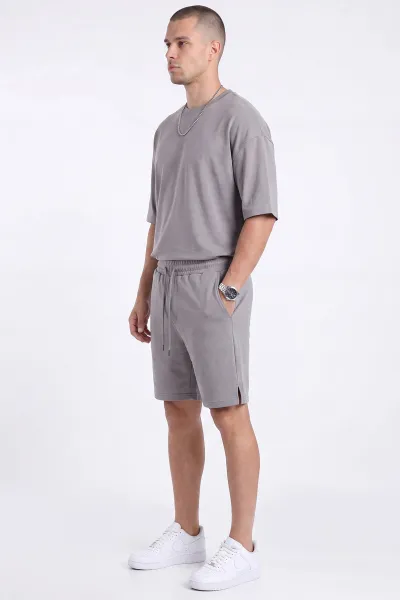 Gri Oysho Kumaş Oversize Erkek Şortlu Takım 471012