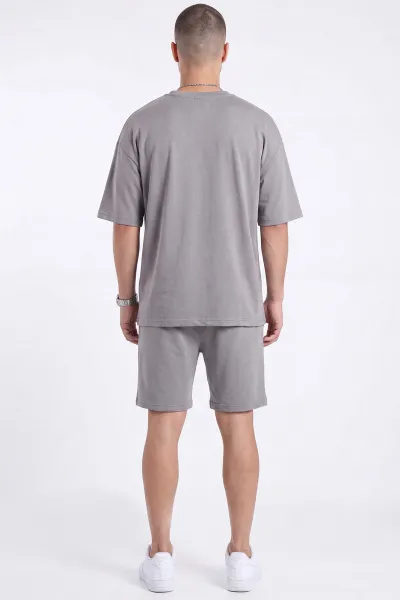 Gri Oysho Kumaş Oversize Erkek Şortlu Takım 471012