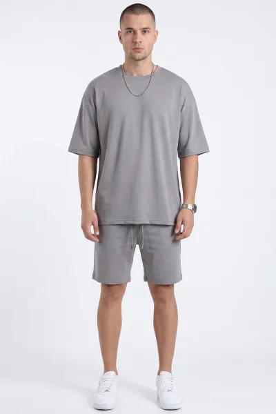 Gri Oysho Kumaş Oversize Erkek Şortlu Takım 471012