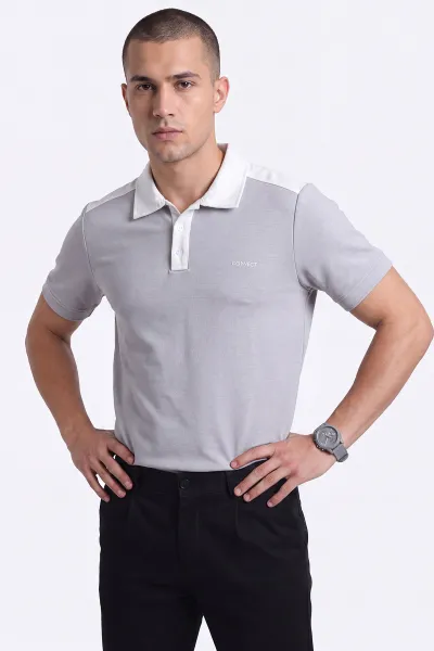 Gri Oysho Kumaş Polo Yaka Düğme Detaylı Erkek Tişört 471698