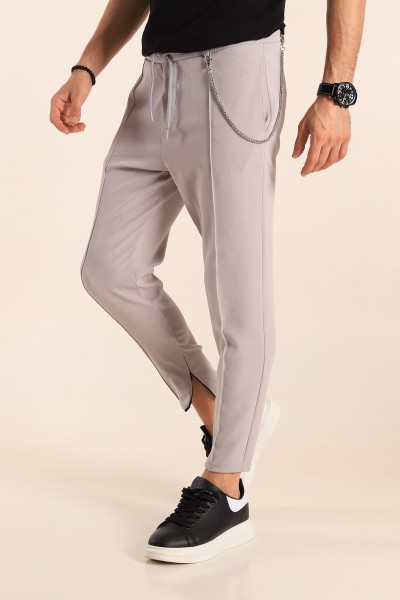 Gri Paça Fermuarlı Zincirli Erkek Jogger Pantolon 187803