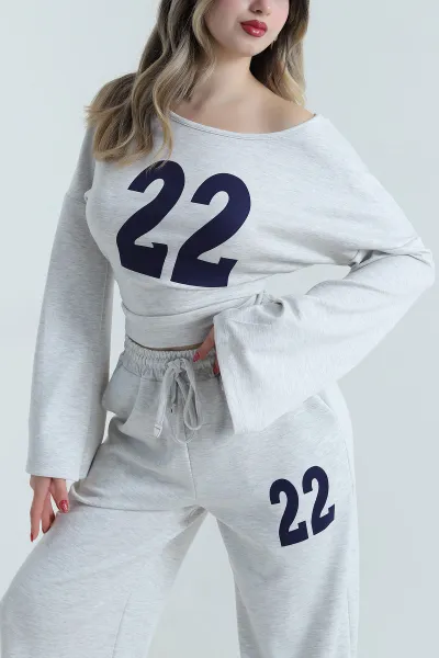 Gri Pantolon Bluz Kadın İkili Takım 499825