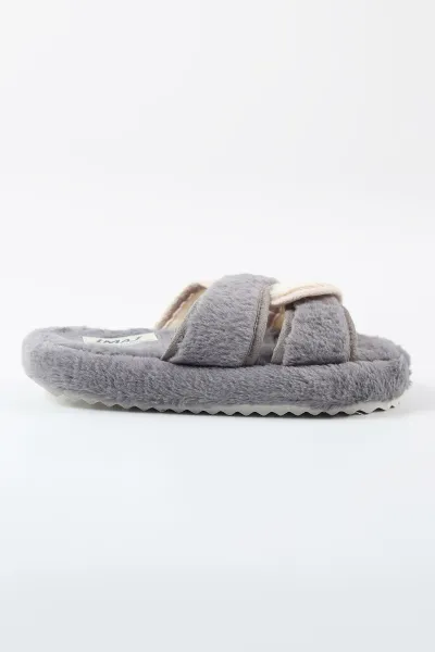 Gri Peluş Çapraz Bantlı Kadın Ev Terliği 488429