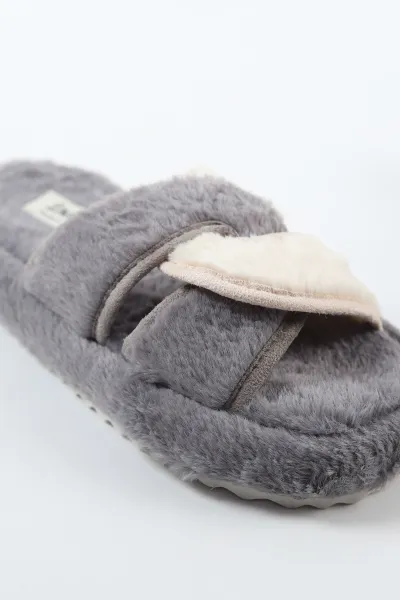 Gri Peluş Çapraz Bantlı Kadın Ev Terliği 488429