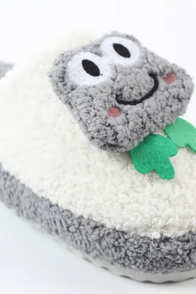 Gri Peluş Figürlü Önü Kapalı Kadın Ev Terliği 488333