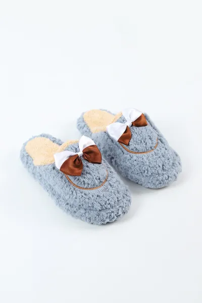 Gri Peluş Fiyonk Detaylı Kadın Ev Terliği 496684