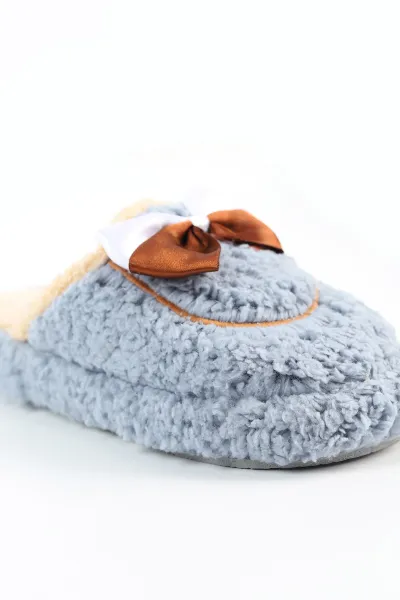 Gri Peluş Fiyonk Detaylı Kadın Ev Terliği 496684