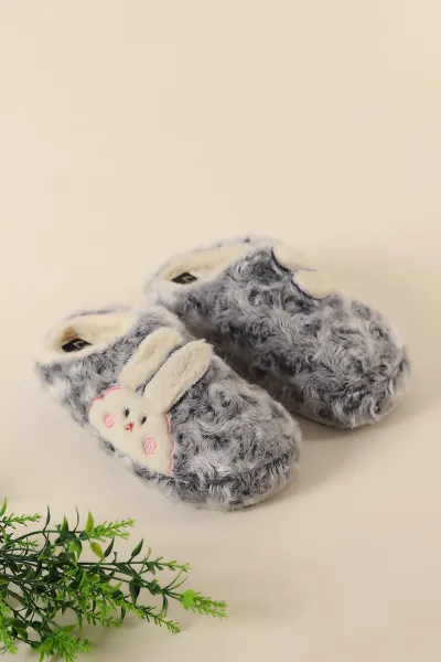 Gri Peluş Tavşan Kulaklı Kadın Ev Terliği 314793