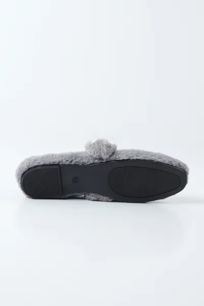 Gri Peluş Toka Detaylı Kadın Ev Babeti 491438