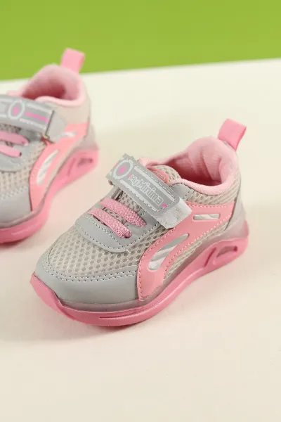 Gri Pembe (21-25 Bebe) Yıldız Baskılı Işıklı Bebe Spor Ayakkabı 257181