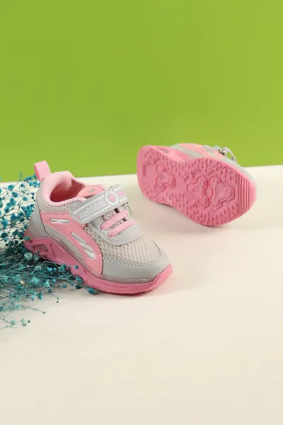Gri Pembe (21-25 Bebe) Yıldız Baskılı Işıklı Bebe Spor Ayakkabı 257181