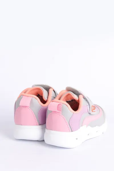 Gri Pembe (22-25 Bebe) IşIklı Şeritli Kalın Taban Bebek Spor Ayakkabı 304470