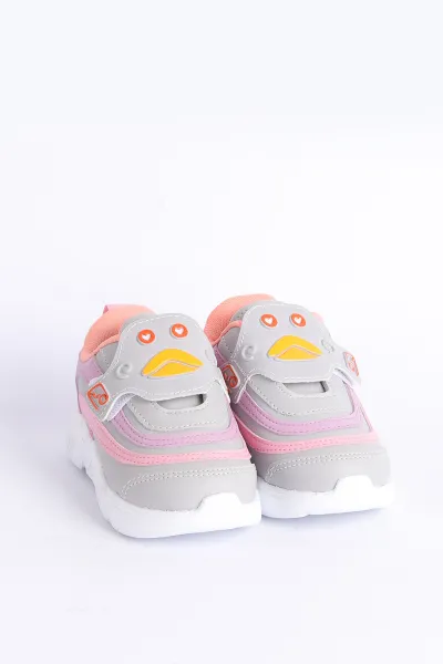 Gri Pembe (22-25 Bebe) IşIklı Şeritli Kalın Taban Bebek Spor Ayakkabı 304470