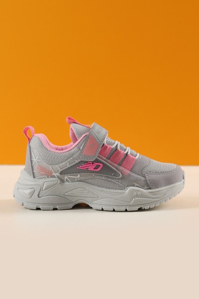 Gri Pembe (26-30 Patik) Kalın Taban Fuspetli Kız Çocuk Spor Ayakkabı 221715