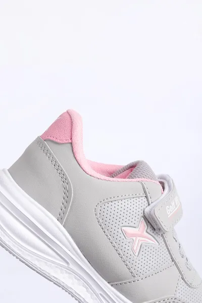 Gri Pembe  (26-30 Patik)Kalın Taban Cırtlı Kız Çocuk Spor Ayakkabı 309042