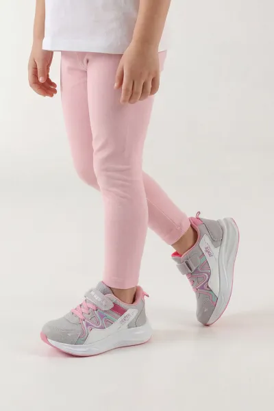 Gri Pembe ( 31 - 35 ) Cırt Bantlı Bağcıklı Kız Çocuk Spor Ayakkabı 444544