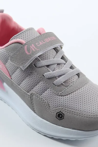 Gri Pembe ( 31 - 35 ) Cırt Bantlı Bağcıklı Kız Çocuk Spor Ayakkabı 488711