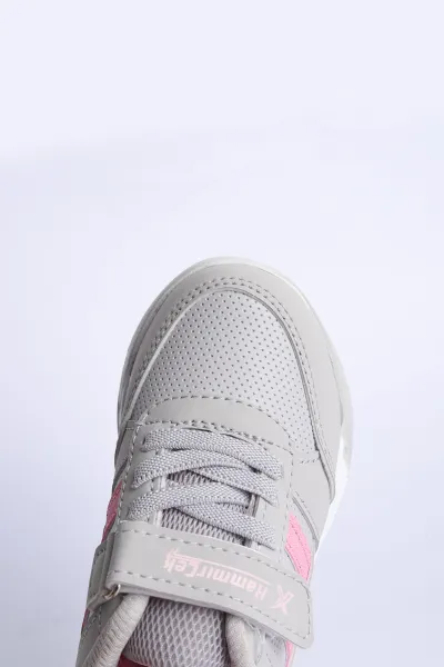 Gri Pembe  (31-35 Filet) Yan  Şeritli Cırtlı Kalın Taban Kız Çocuk Spor Ayakkabı 309105