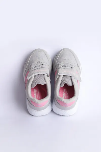 Gri Pembe  (31-35 Filet) Yan  Şeritli Cırtlı Kalın Taban Kız Çocuk Spor Ayakkabı 309105
