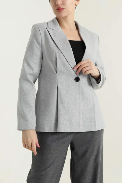 Gri Pileli Bezayağı Blazer Kadın Ceket 431012