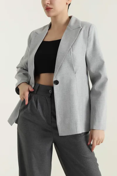 Gri Pileli Bezayağı Blazer Kadın Ceket 431012