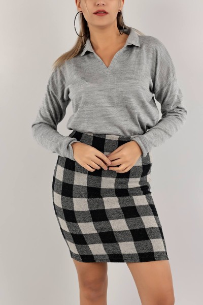 Gri Polo Yaka Bayan Triko Kazak 137668
