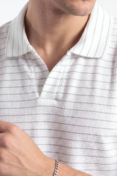Gri Polo Yaka Çizgi Detaylı Erkek Tişört 471953