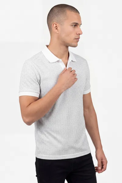 Gri Polo Yaka Çizgili Erkek Tişört 454087