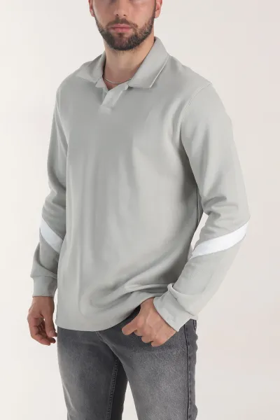 Gri Polo Yaka Erkek Sweatshirt 406884