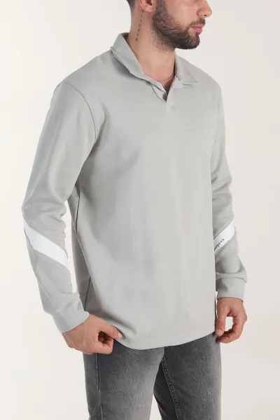 Gri Polo Yaka Erkek Sweatshirt 406884