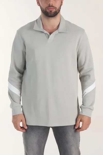 Gri Polo Yaka Erkek Sweatshirt 406884