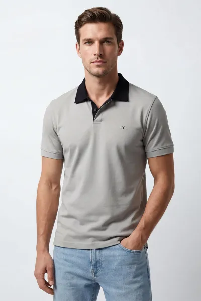 Gri Polo Yaka Erkek Tişört 435555