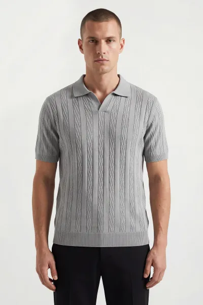 Gri Polo Yaka Erkek Triko Tişört 433133