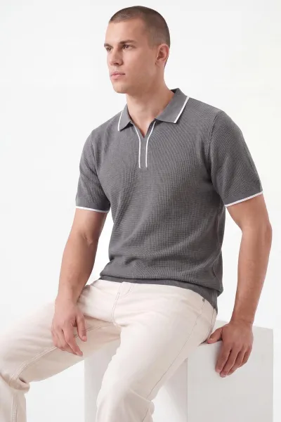 Gri Polo Yaka Erkek Triko Tişört 462207