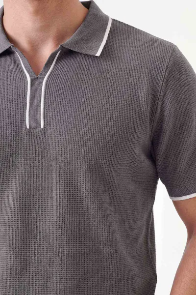 Gri Polo Yaka Erkek Triko Tişört 462207