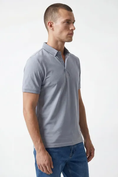 Gri Polo Yaka Likralı Erkek Tişört 433039