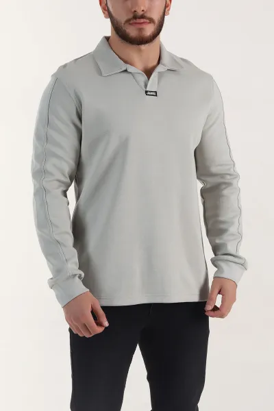 Gri Polo Yaka Uzun Kollu Erkek Sweatshirt 397139