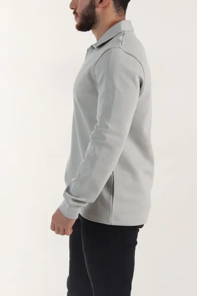 Gri Polo Yaka Uzun Kollu Erkek Sweatshirt 397139
