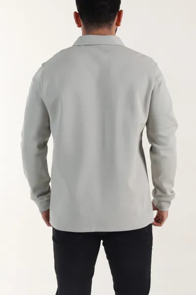 Gri Polo Yaka Uzun Kollu Erkek Sweatshirt 397139