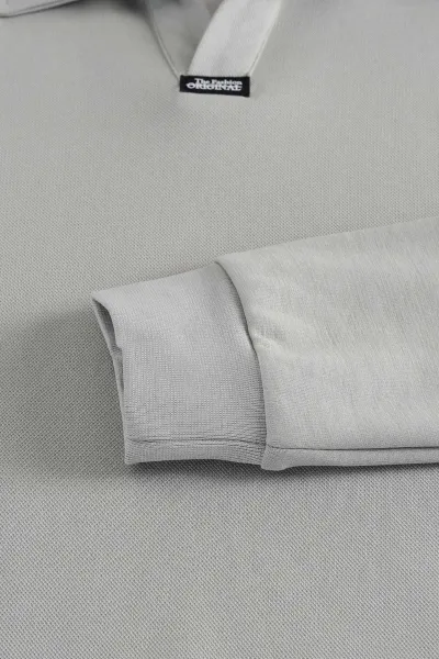 Gri Polo Yaka Uzun Kollu Erkek Sweatshirt 397139