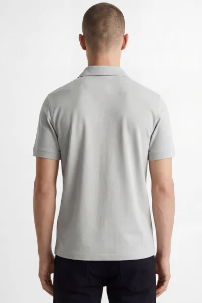 Gri Polo Yaka Yarım Fermuarlı Erkek Tişört 435362