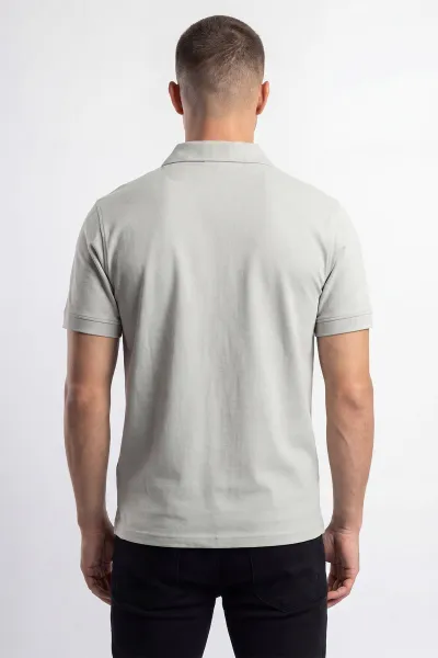 Gri Polo Yaka Yazı Detay Erkek Tişört 435541