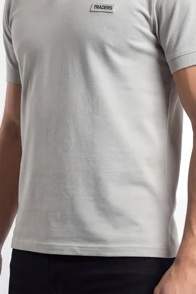 Gri Polo Yaka Yazı Detay Erkek Tişört 435541