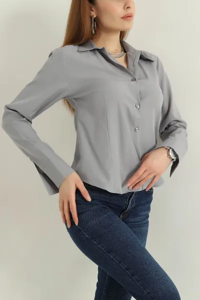 Gri Poplin Kumaş Kadın Gömlek 360092