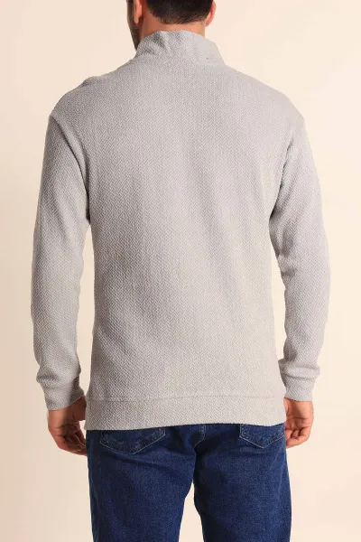 Gri Rahat Kalıp Örgü Dokulu Yarım Fermuar Sweatshirt 228824