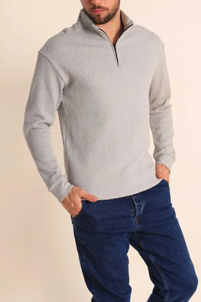 gri-rahat-kalip-orgu-dokulu-yarim-fermuar-sweatshirt-228824