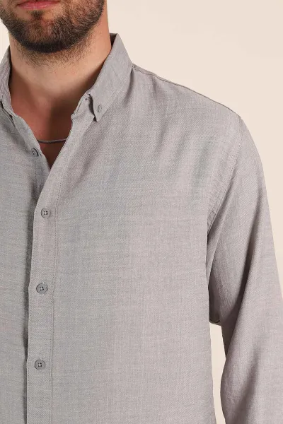 Gri Regular Fit Ata Yaka Uzun Kollu Erkek Gömlek 369876