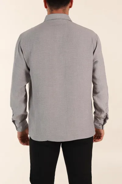 Gri Regular Fit Ata Yaka Uzun Kollu Erkek Gömlek 369876