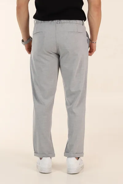 Gri Regular Fit Bel Arkası Lastikli Duble Paça  Erkek Kumaş Pantolon 366303