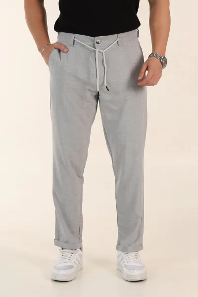 Gri Regular Fit Bel Arkası Lastikli Duble Paça  Erkek Kumaş Pantolon 366303